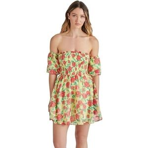 Betsey Johnson Off-Shoulder Yellow Floral Mini Dress